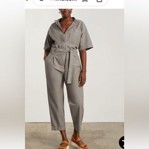 Everlane Fatigue Jumpsuit Zip Front Lounge Short Sleeve Belted Clay Sz 12 NWT